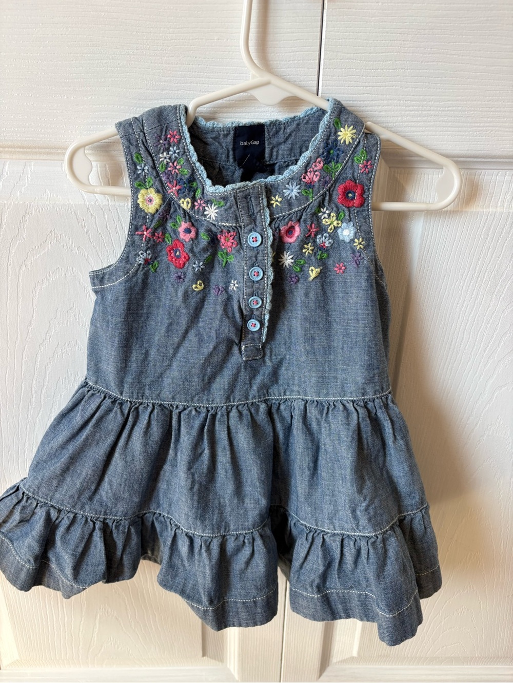 GAP Denim Dress with Multicolor Floral Embroidery